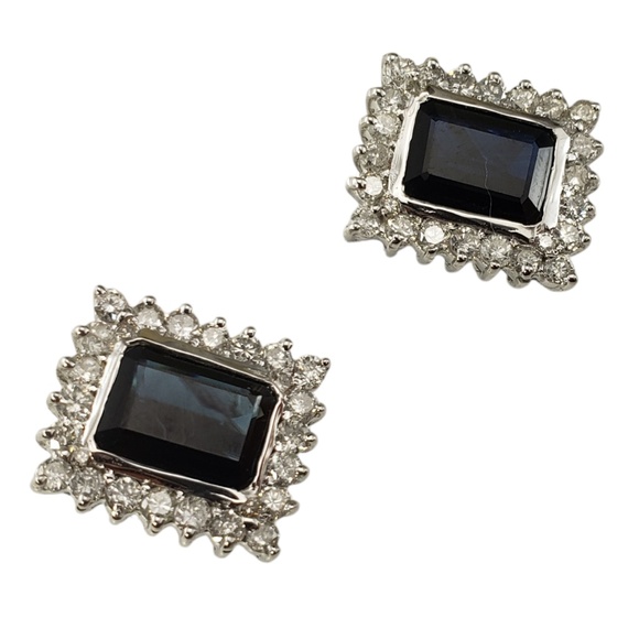 14 Karat White Gold Natural Sapphire and Diamond Earrings #18653 - Picture 2 of 7